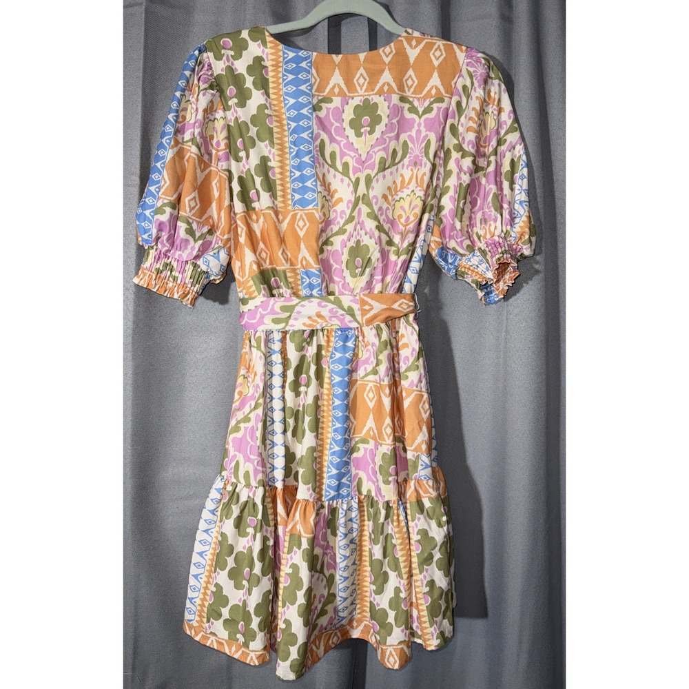VICI Dolls Floral Patchwork Mini Dress Womens Small Tie Waist Puff Sleeve Ruffle - Picture 3 of 10